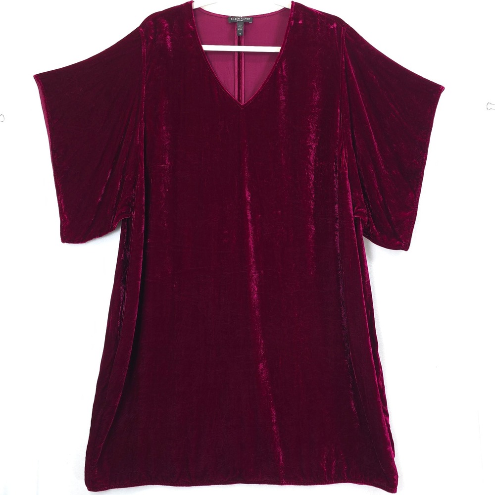 Eileen Fisher Velvet Dress Silk Blend Berry Red Women 1X Luxe Festive Minimalist - Picture 4 of 11